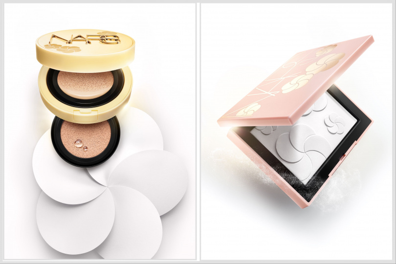 NARS裸光凝亮水精華氣墊11g / 2,250元、NARS裸光蜜粉餅妝點花漾版9g / 1,650元。（圖／品牌提供）