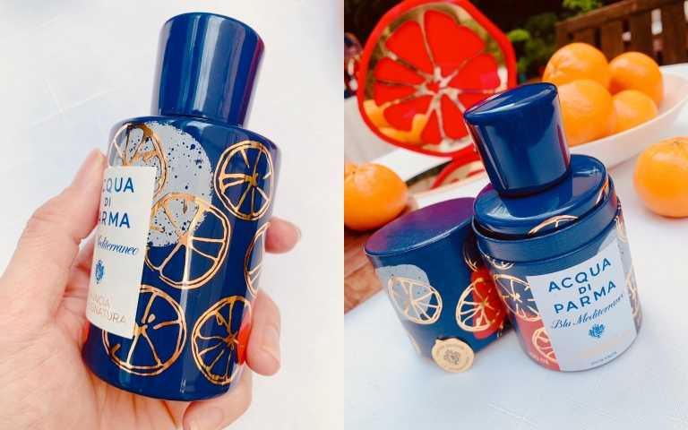 手工釉瓷瓶身與經典圓形禮盒，都穿上了充滿藍色地中海風情的新衣。（圖／吳雅鈴攝）
