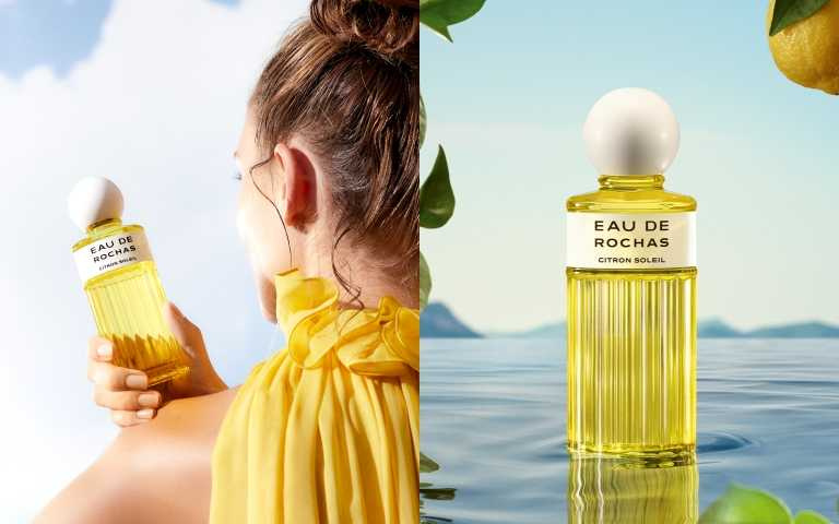 ROCHAS CITRON SOLEIL柑橘咬一口淡香水100ml／2,900元  將陽光照耀下的地中海香氣裝載在金黃色的瓶身中，整體設計活潑俏皮。（圖／品牌提供）