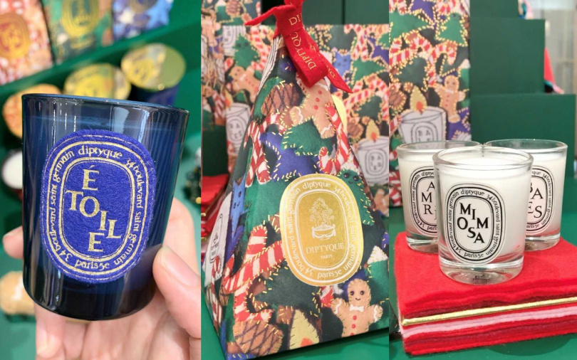 Diptyque 2024限量聖誕星星蠟燭190g／2,700元、Diptyque 2024限量聖誕驚喜包-迷你蠟燭35gx3／1,800元（圖／吳雅鈴攝）