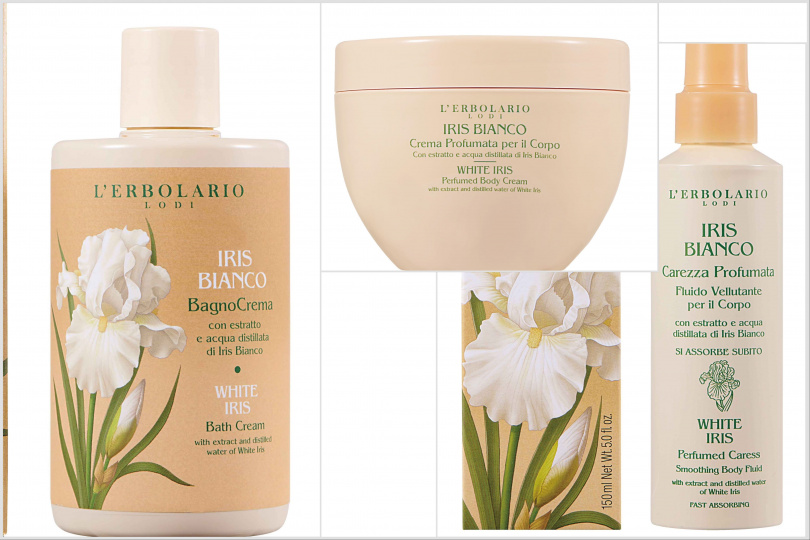 L’ERBOLARIO 蕾莉歐 白鳶尾花香氛系列呵護乳150ml/966元(優惠價)、潤膚霜 300ml/1,540元(優惠價),沐浴乳 300ml/630元(優惠價)(圖/品牌提供)