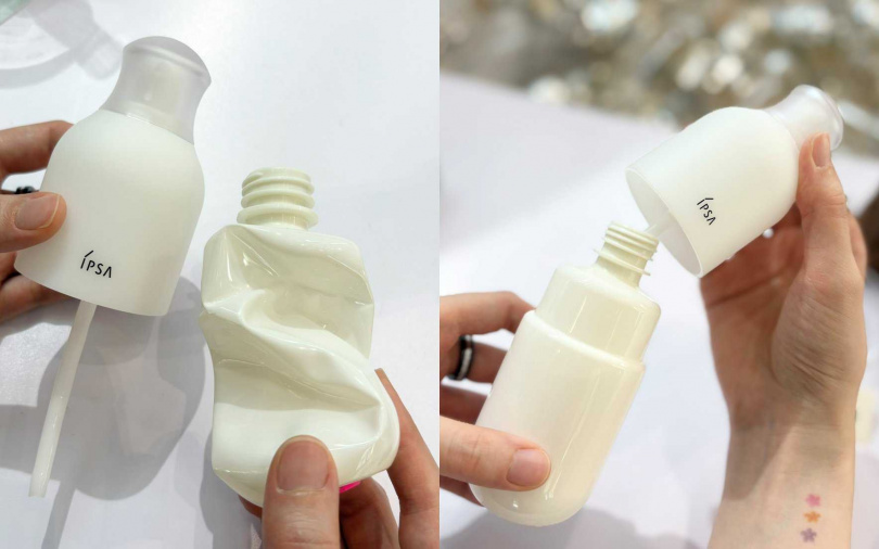 隨著內容物變少，瓶身會自然呈現扭轉狀，也提醒你該購買新的補充瓶來替換囉。（圖／吳雅鈴攝）