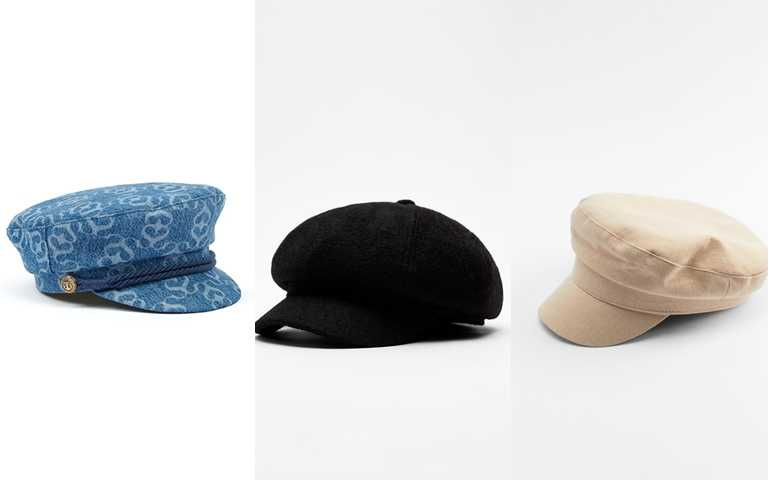 這幾款帽子都很推薦>SANDRO S LOGO牛仔報童帽／4,410元、ZARA黑色水手帽／890元、ZARA裸色手水帽／890元（圖／品牌提供）
