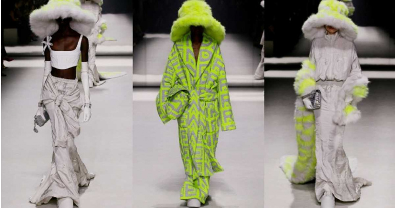 FENDI by Marc Jacobs的2023夏季聯名限定系列重點單品，包括降落傘裙、氣球支撐的破牛仔夾克、沙沙作響的玻璃紙歌劇斗篷，以及螢光色再生皮草披肩和帽子等，讓原本的休閒風格也變得更加正式時髦。（圖／品牌提供）
