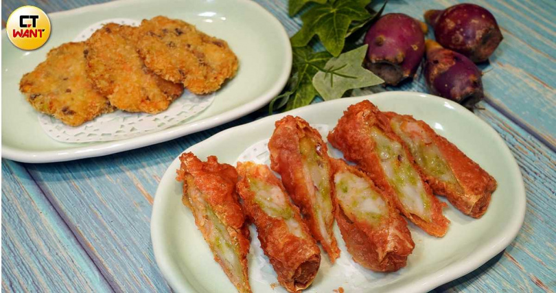 酥脆過癮的「海派花卷酥」(前,165元)、「蝦枝咔咔餅」。(140元,圖/魏妤靜攝)