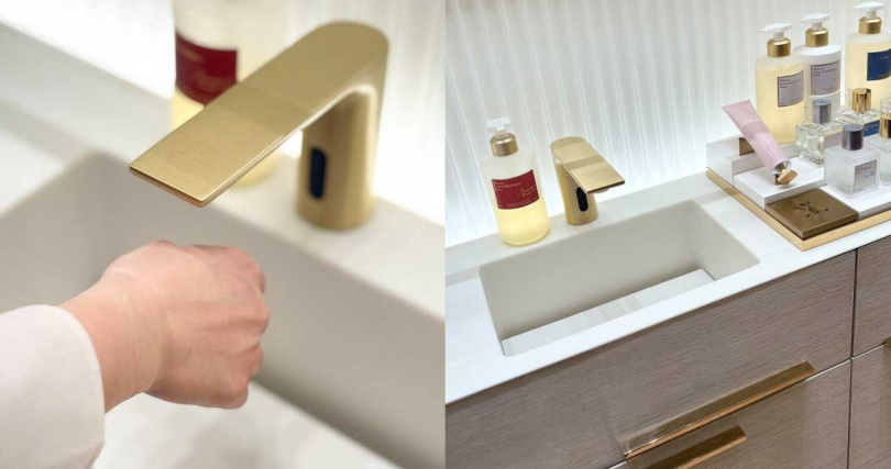 這次新店裝特別加入高級洗手檯的設計，方便消費者試用香氛沐浴產品。（圖／吳雅鈴攝）