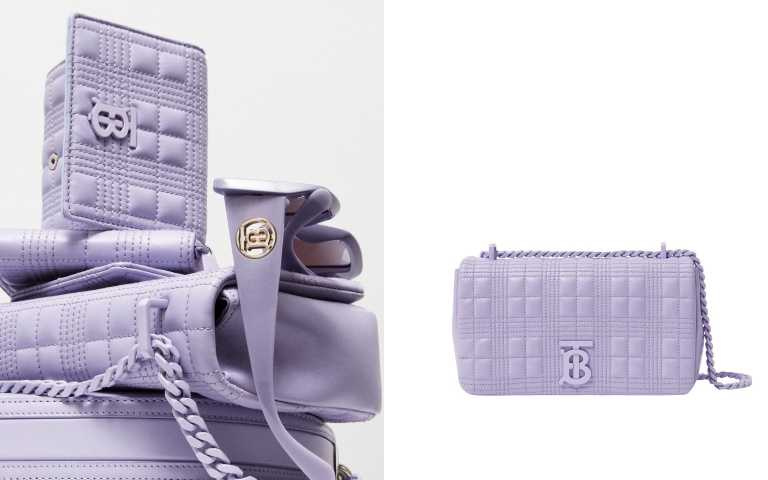 BURBERRY 小型絎縫粒面皮革 Lola 包柔和紫羅蘭色／65,000元（圖／品牌提供）