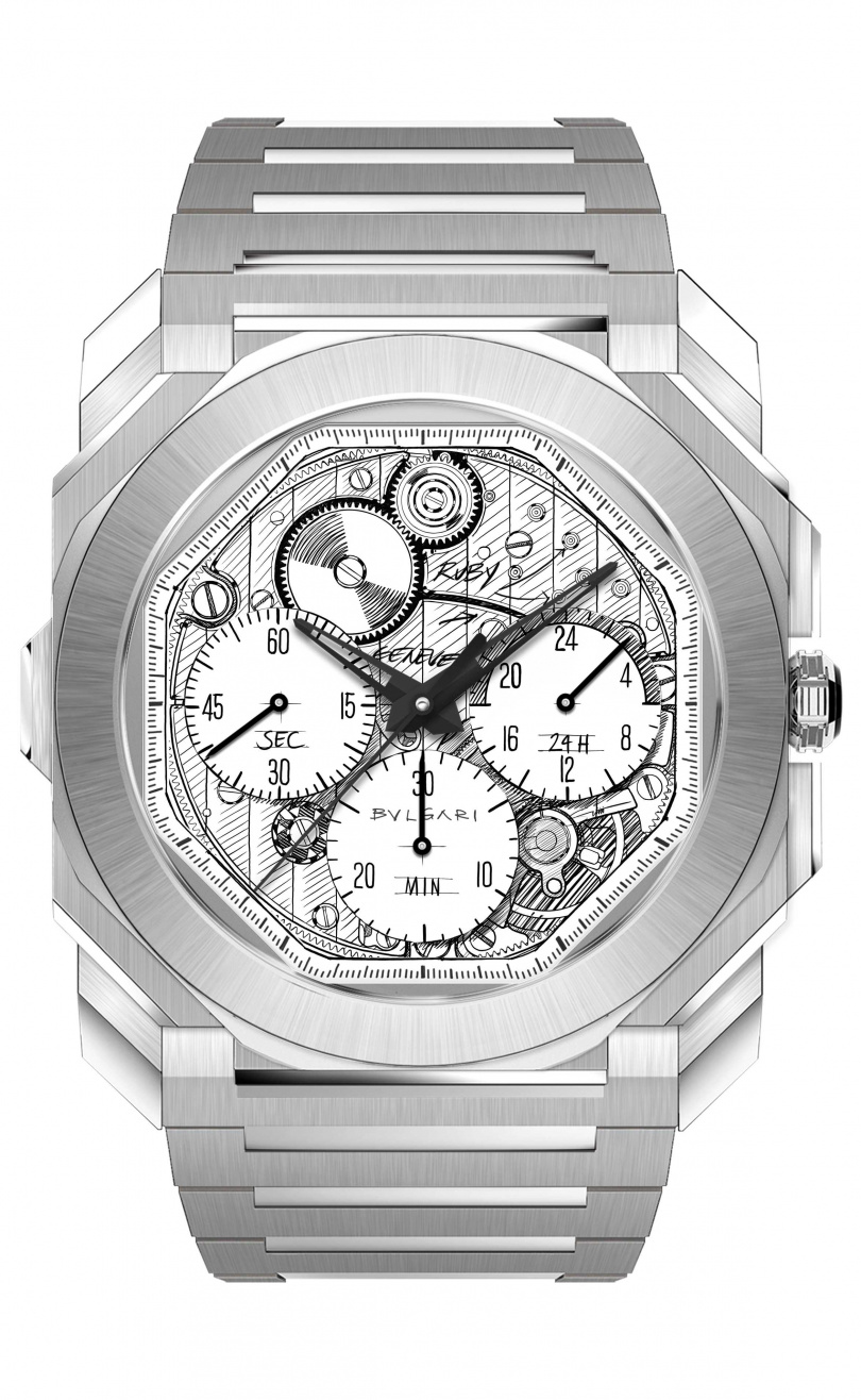 BULGARI OCTO FINISSIMO CHRONOGRAPH GMT SKETCH精鋼腕錶（圖／品牌提供）