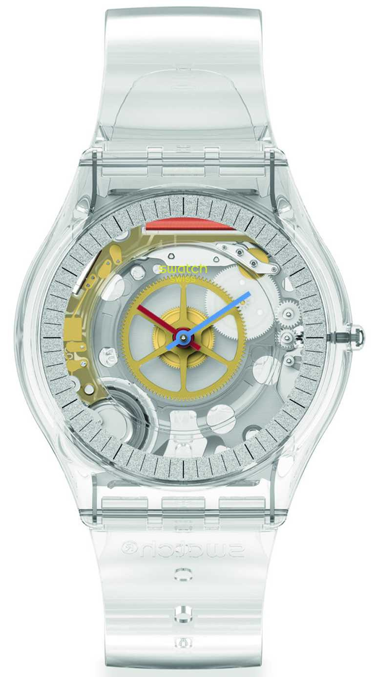 Swatch「Clearly Skin」腕錶，34mm，厚度3.9mm╱3,800元。（圖╱Swatch提供）