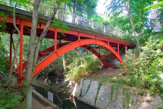 「高爾夫橋」是橫跨於谷澤川的紅色鋼橋。