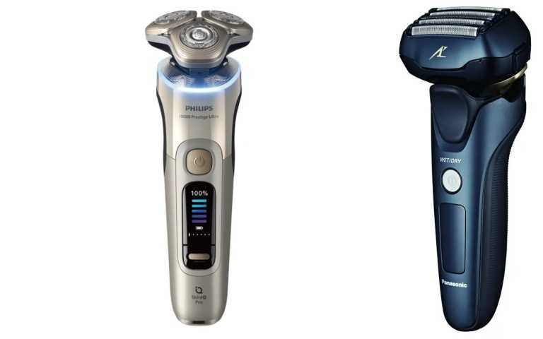 PHILIPS旗艦奢享智能系列三刀頭電鬍刀(26,888元/原價55,000元,48折,獨家)。(右)Panasonic日製防水五刀頭充電式電鬍刀(6,988元/原價8,990元,77折,獨家)(圖/業者提供)