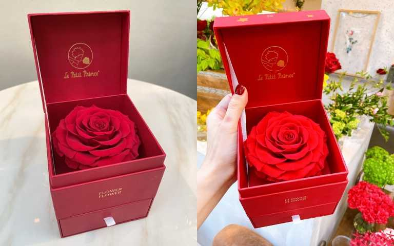   全新FLOWER FLOWER花的B612 Heart頂級厄瓜多永恆玫瑰系列，堪稱是全世界最頂級的玫瑰花禮，讓它成為今年最強告白花禮 。FF花的厄瓜多永恆玫瑰花花禮_Dazzling Ruby/2,580元（圖／黃筱婷攝影）  