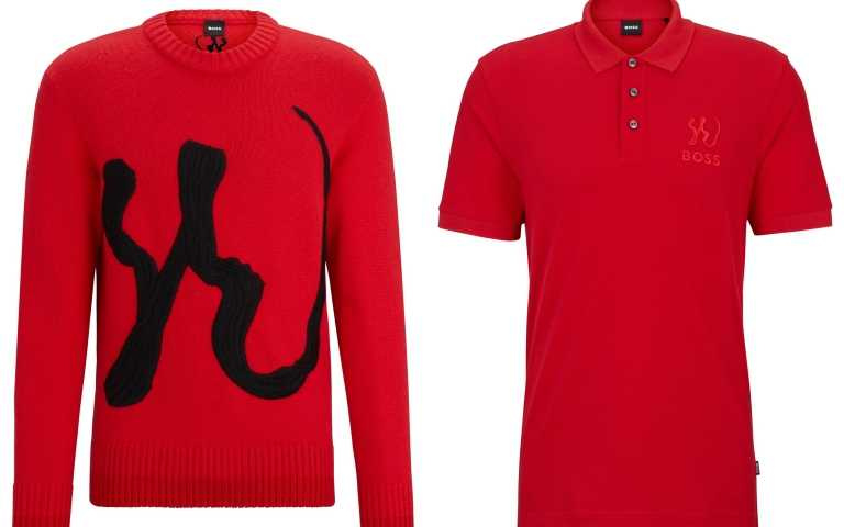 BOSS龍年限定系列紅色刺繡毛衣／10,900元、BOSS龍年限定系列紅色短袖Polo衫／6,900元（圖／品牌提供）