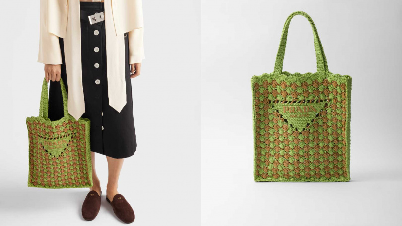 Prada 鉤織提包(綠色)／80,000元（圖／品牌提供）