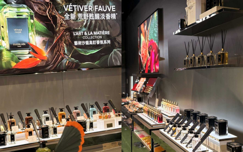 和當期主角香氛的核心香調相呼應的色彩，突破嬌蘭過往的櫃點陳列方式。（圖／吳雅鈴攝）