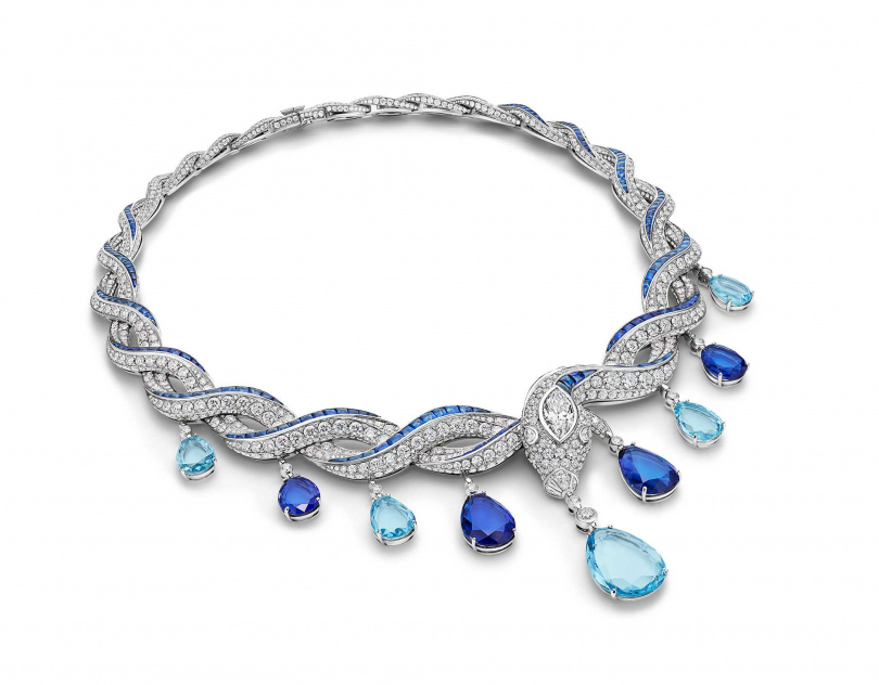 BVLGARI SERPENTI系列Blue Heaven頂級彩寶與鑽石項鍊（圖／品牌提供）