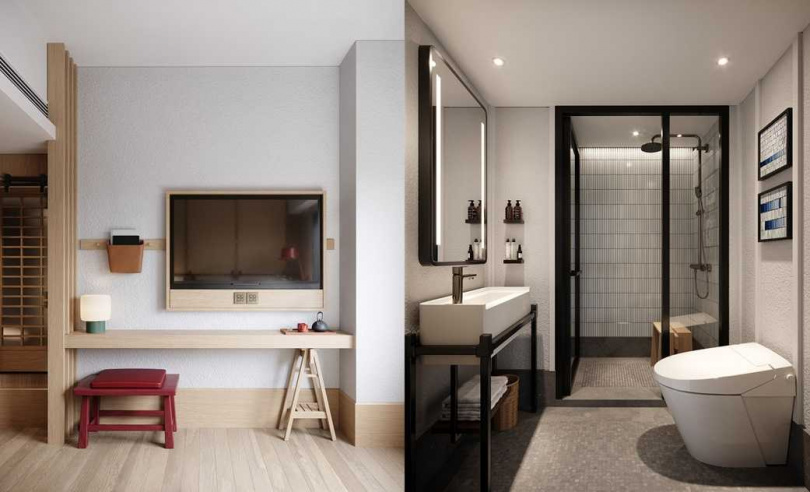 酒店客房（左）與客房浴室設計。