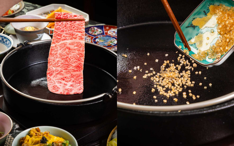 關西風壽喜燒以小火香煎和牛，逼出油脂最純粹的香氣。（圖／品牌提供）