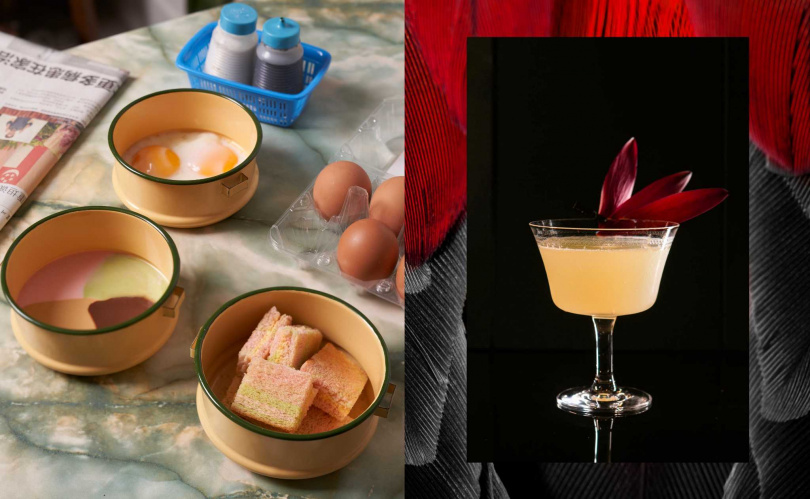 Lou Shang彩虹煎餅（左）、PLUME酒吧以太陽鳥為靈感的雞尾酒。