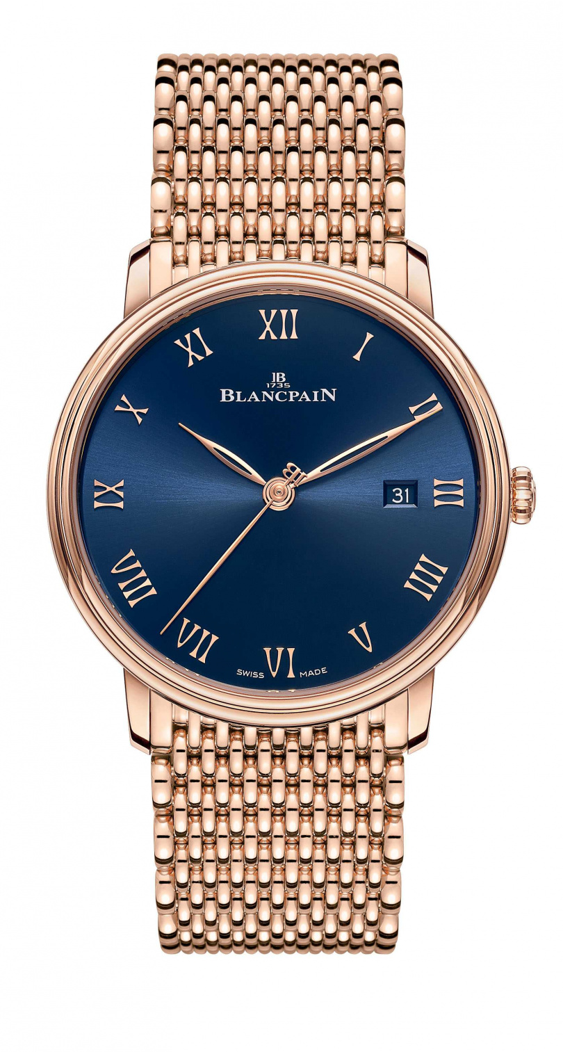 BLANCPAIN「Villeret系列Ultraplate」超薄腕錶，18K玫瑰金錶鍊款╱價格未定。（圖╱BLANCPAIN提供）