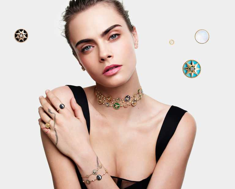 英國超模卡拉迪樂芬妮（Cara Delevingne），代言Dior「Rose des Vents羅盤玫瑰系列」珠寶最新形象。（圖╱Dior提供）