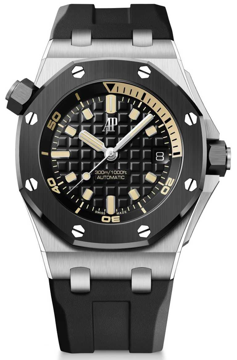 AP「皇家橡樹離岸」型潛水腕錶，43mm，白金與黑色陶瓷錶殼，限量300只╱1,762,000元。（圖╱AP提供）