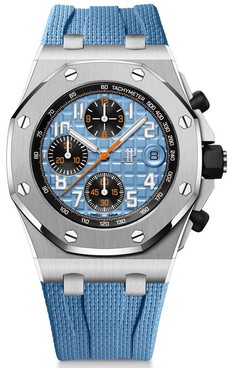 AP「皇家橡樹離岸」型自動上鍊計時碼錶，42mm，鈦金屬錶殼，4404型一體整合飛返計時碼錶機芯╱997,000元。（圖╱AP提供）