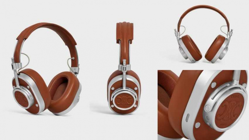 棕色TRIOMPHE壓花天然牛皮革耳機CELINE BY HEDI SLIMANE／31,000元（圖／品牌提供）