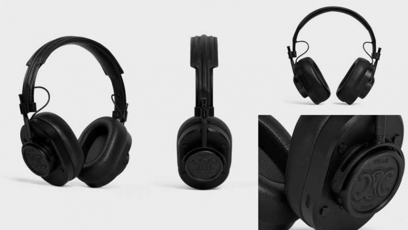 黑色TRIOMPHE壓花天然牛皮革耳機CELINE BY HEDI SLIMANE／31,000元（圖／品牌提供）