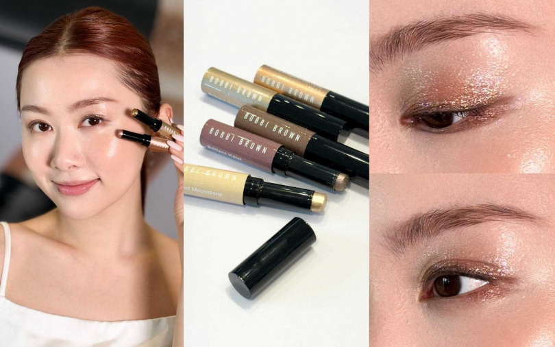 模特兒直接用指腹疊擦不同色選，就能實現這麼美這麼閃的眼妝！（圖／吳雅鈴攝）