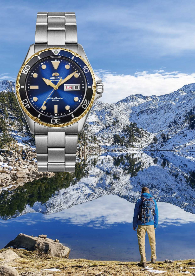 Orient復古潛水風格機械錶，在戶外冒險的錶款形象中，帶入俐落的都會意象，自由穿梭在戶外山林與都市高樓之中，引領錶界復古時尚新潮流！
