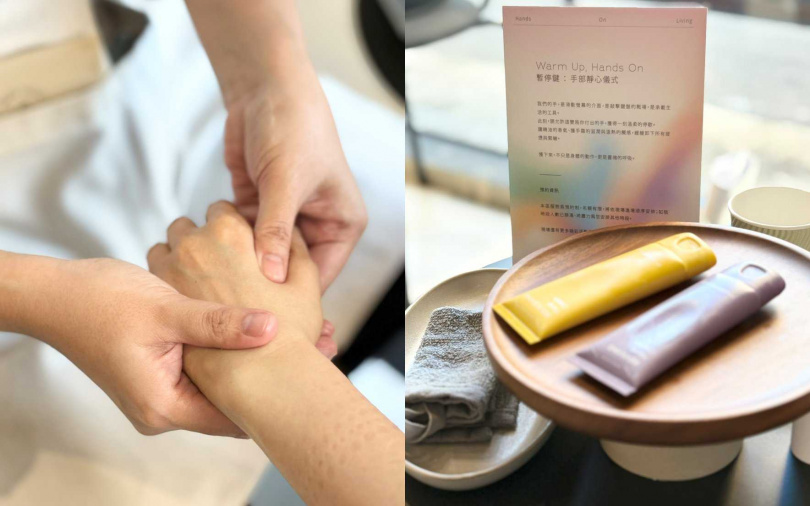 現場設有五大互動體驗區，像是以護手霜與精油香氣結合溫熱觸感的「手部靜心儀式」。（圖／吳雅鈴攝）