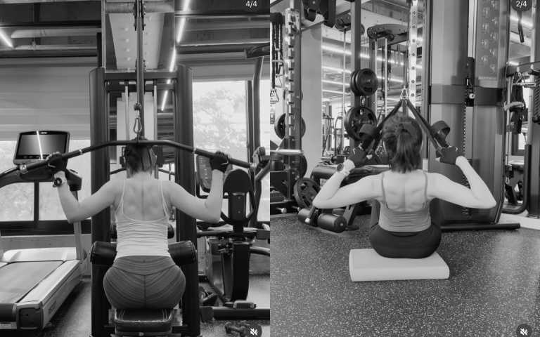 孫藝真最新曬出的健身照，背肌線條清晰、零贅肉。（圖／@yejinhand IG）