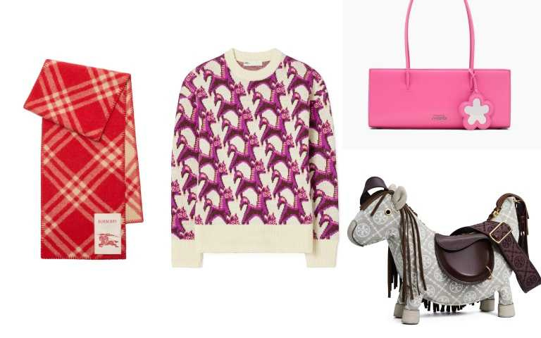 包括Burberry格紋羊毛圍巾、TORY BURCH小馬羊毛緹花圓領毛衣 推薦價21,500元、Marc Jacobs GLAM MIRROR法棍包 推薦價19,000元、TORY BURCH 迷你小馬包等通通是過年必備買起來！ （圖／業者提供）