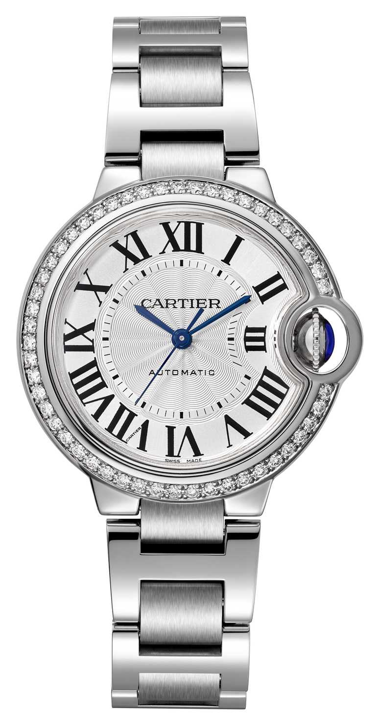 Cartier「Ballon Blanc de Cartier系列」鑽石腕錶╱33mm，精鋼錶殼╱329,000元。（圖╱Cartier提供）