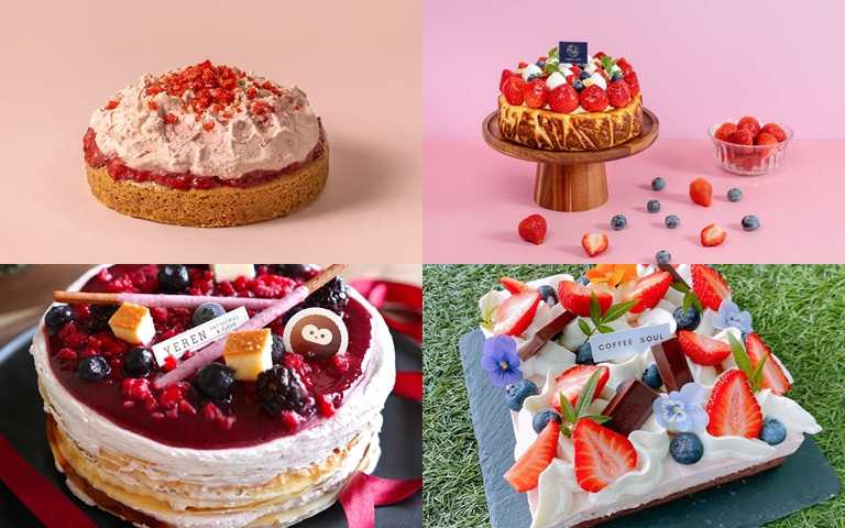 純素草莓香緹旦糕、草莓巴斯克乳酪蛋糕、草莓莓果聖代千層蛋糕、草莓巧克力蛋糕。