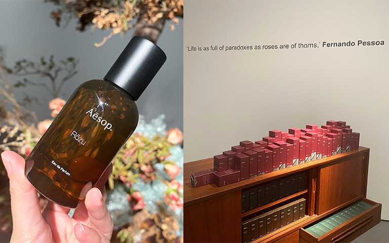 Rōzu馥香水的靈感取自法國著名現代主義設計師Charlotte Perriand，產品名就代表的日本玫瑰。（圖／彭靖芸攝）