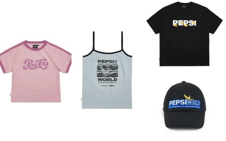 MG X Pepsi 短版 Ringer T恤 粉色 Z252WST760 / 2,280元、MG X Pepsi 細肩上衣 Z252WSL040 / 1,980元、 小天使與百事可樂 OG T恤2280元、MG X Pepsi World 棒球帽 Z252AHA720 / 1,880元（圖／品牌提供）