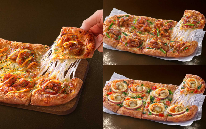 （左）五重起司蒜香雞、（右上）韓風醬烤雪花牛、（右下）松露海鮮起司。（圖／品牌提供）