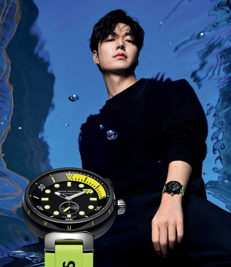 LOUIS VUITTON「Tambour Street Diver」腕錶形象照，請來韓國演員李敏鎬率性演繹。（圖╱LOUIS VUITTON提供）