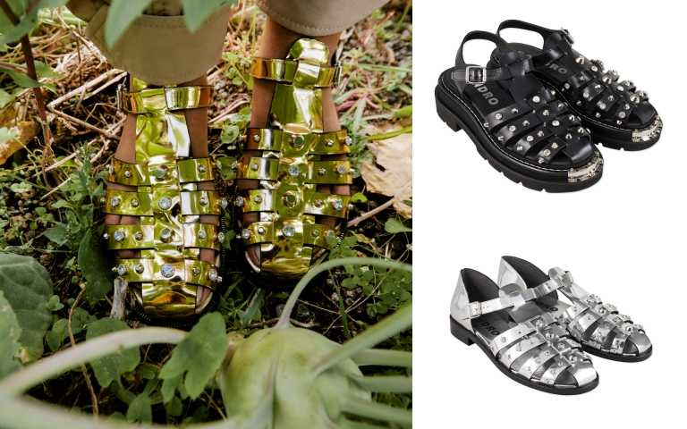 SANDRO黑色鉚釘羅馬鞋／14,690元、SANDRO銀色鉚釘羅馬鞋／14,690元（圖／品牌提供）