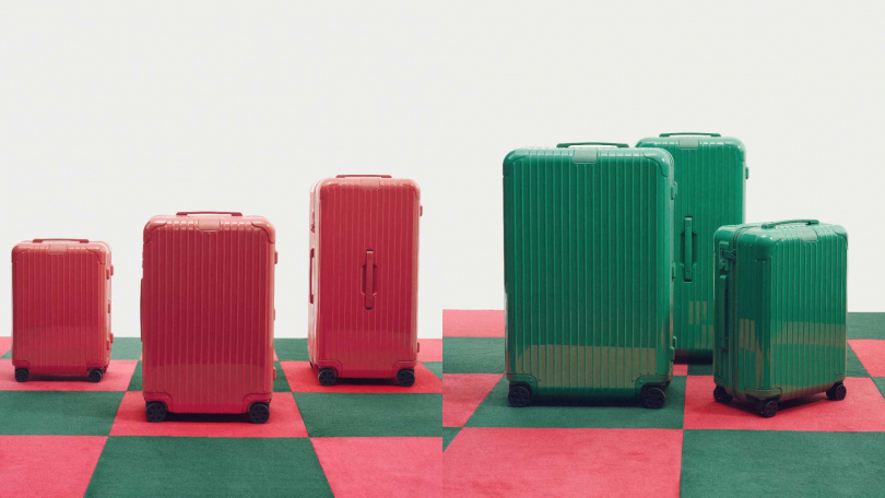 RIMOWA Essential Cabin行李箱(Granada石榴紅與Verde仙踪綠配色的)/30,500元、Essential Check-In M(Granada石榴紅)/35,200元、Essential Check-In L(Verde 仙踪綠)/38,200元、Essential Trunk Plus(Granada石榴紅或Verde 仙踪綠)/48,400元(圖/品牌提供)