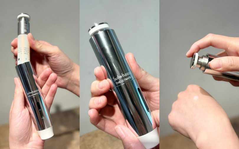 使用方式很簡單，只要將安瓶放入管身中，以扭轉方式就能開合按壓。（圖／吳雅鈴攝）