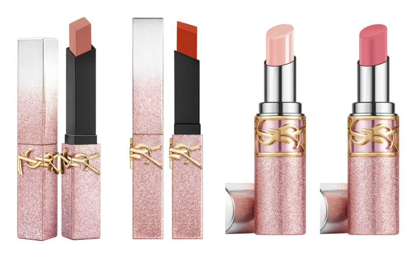 YSL奢華緞面絨霧唇膏#1988／1,650元、奢華緞面絨霧唇膏#1936／1,650元、情挑誘光蜜唇膏#2／1,650元、情挑誘光潤唇膏#44B／1,580元（圖／品牌提供）