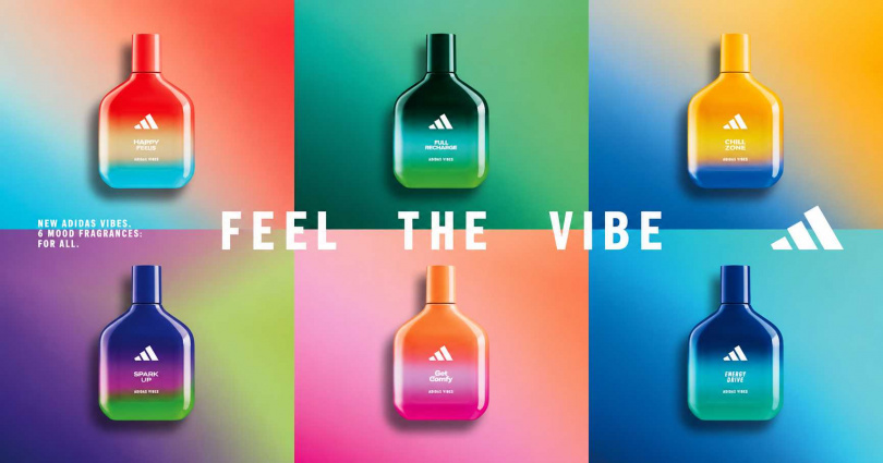 adidas VIBES率性氛圍淡香精系列,共推出Happy Feels、Full Recharge、Chill Zone、Get Comfy、Energy Drive、Spark Up六款香氣。(圖/品牌提供)