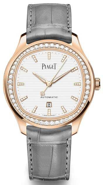 PIAGET「Polo」系列，月白色日期顯示18K玫瑰金鑽石腕錶，36mm，18K玫瑰金錶殼，伯爵製500P1自動上鍊機芯，鑽石96顆╱1,130,000元。（圖╱PIAGET提供）