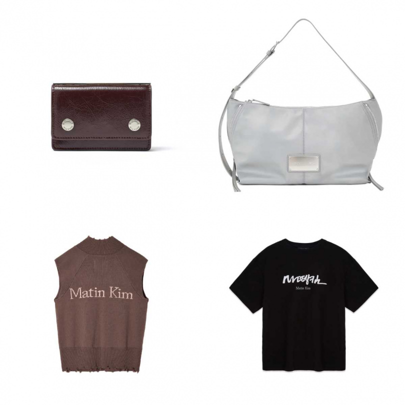 口袋迷你包／3890元，經典鐵牌側拉鍊飾肩背包／4490元，高領LOGO針織拉鍊背心／4490元，韓文元素LOGO上衣／1890元（圖／品牌提供）