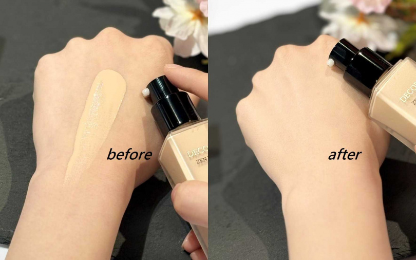 延展性極佳的細緻粉體，會在肌膚表面形成濕潤薄膜，雖是高遮瑕力的霧面妝效，卻完全零粉感！（圖／吳雅鈴攝）