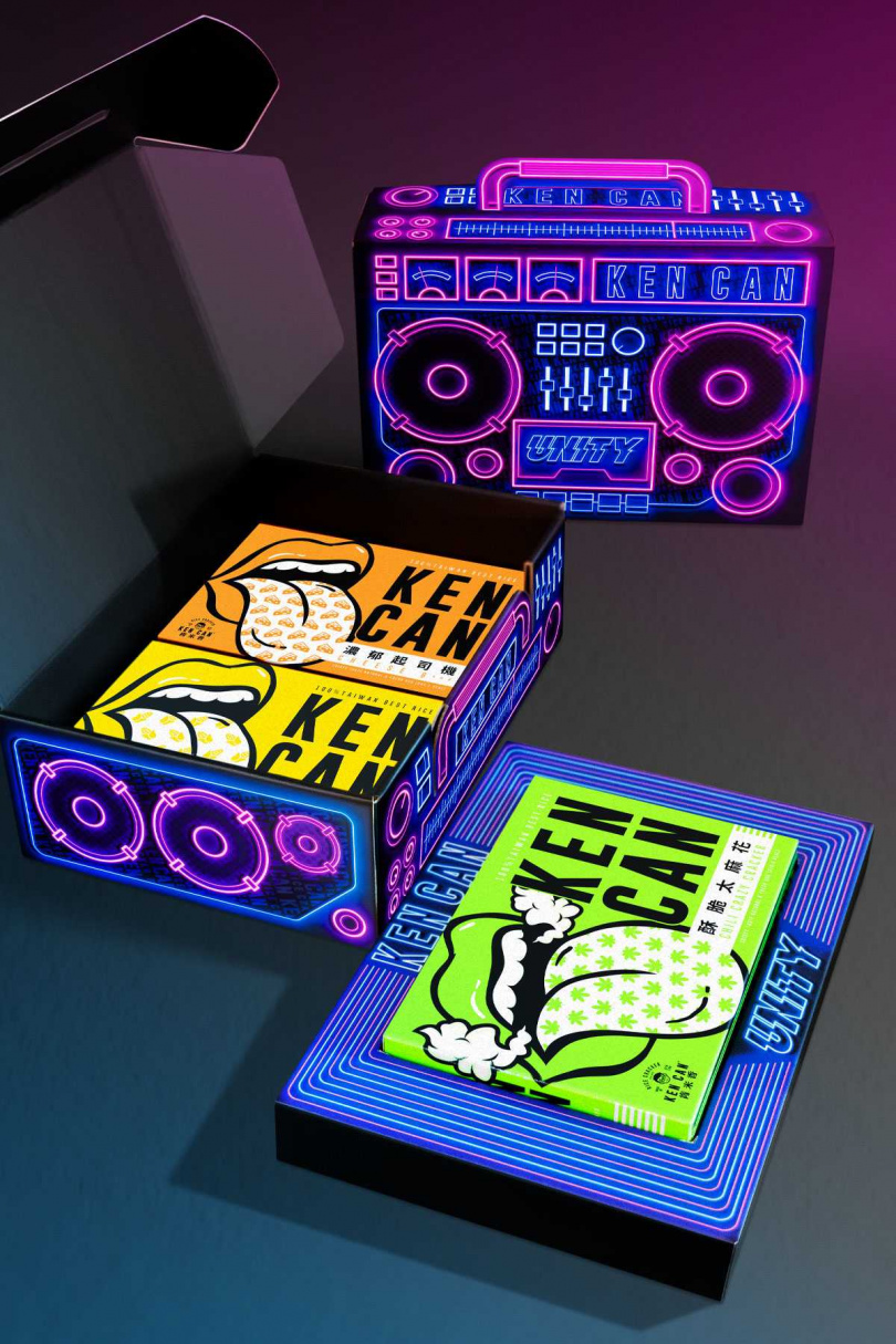 Ken Can從聯名選品到包裝設計充滿風格百變，【UNITY 復古音響禮盒】讓吃零食也可以很嘻哈。