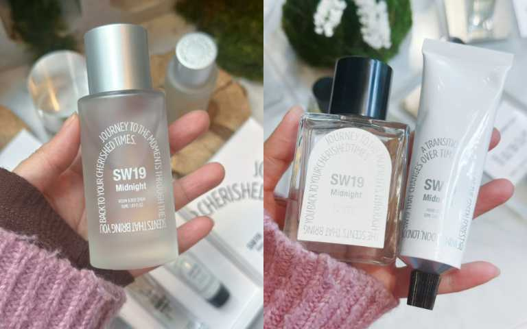 SW19 Midnight 枕香 & 空間噴霧 50ml/1,080元、SW19 Midnight 護手霜 50ml/880元、SW19 Midnight 淡香精 50ml/2,880元(圖/廖怡婷 攝)